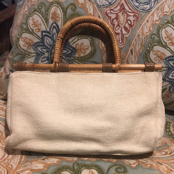 Woven, wood and straw handles, vintage handbag - Picture 3 of 5